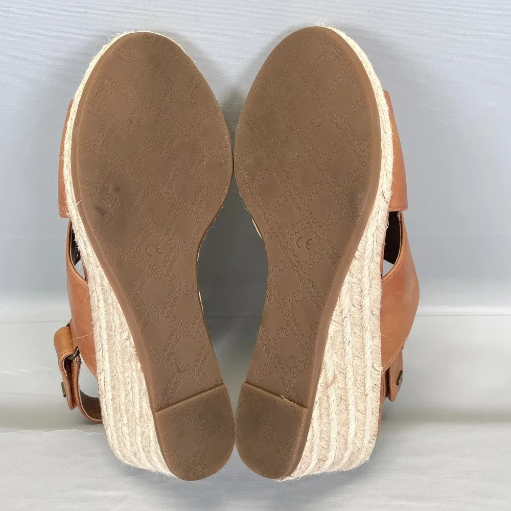 Vionic Zamar Wedge Espadrille Sandals Womens Size 6.5 Brown Leather Casual Shoes
